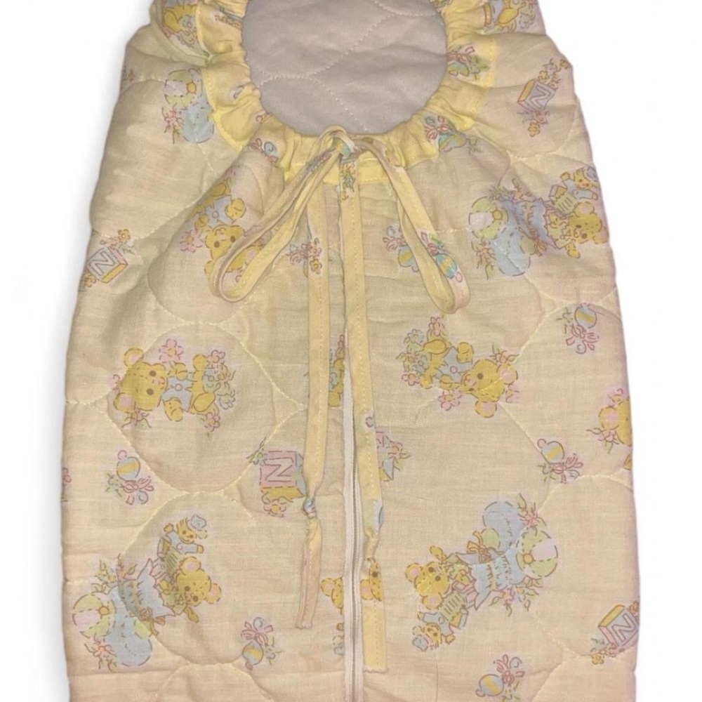 Vintage Yellow Baby Bunting Bag Sleeping Bag Sleep Sack Swaddle with Bear Print